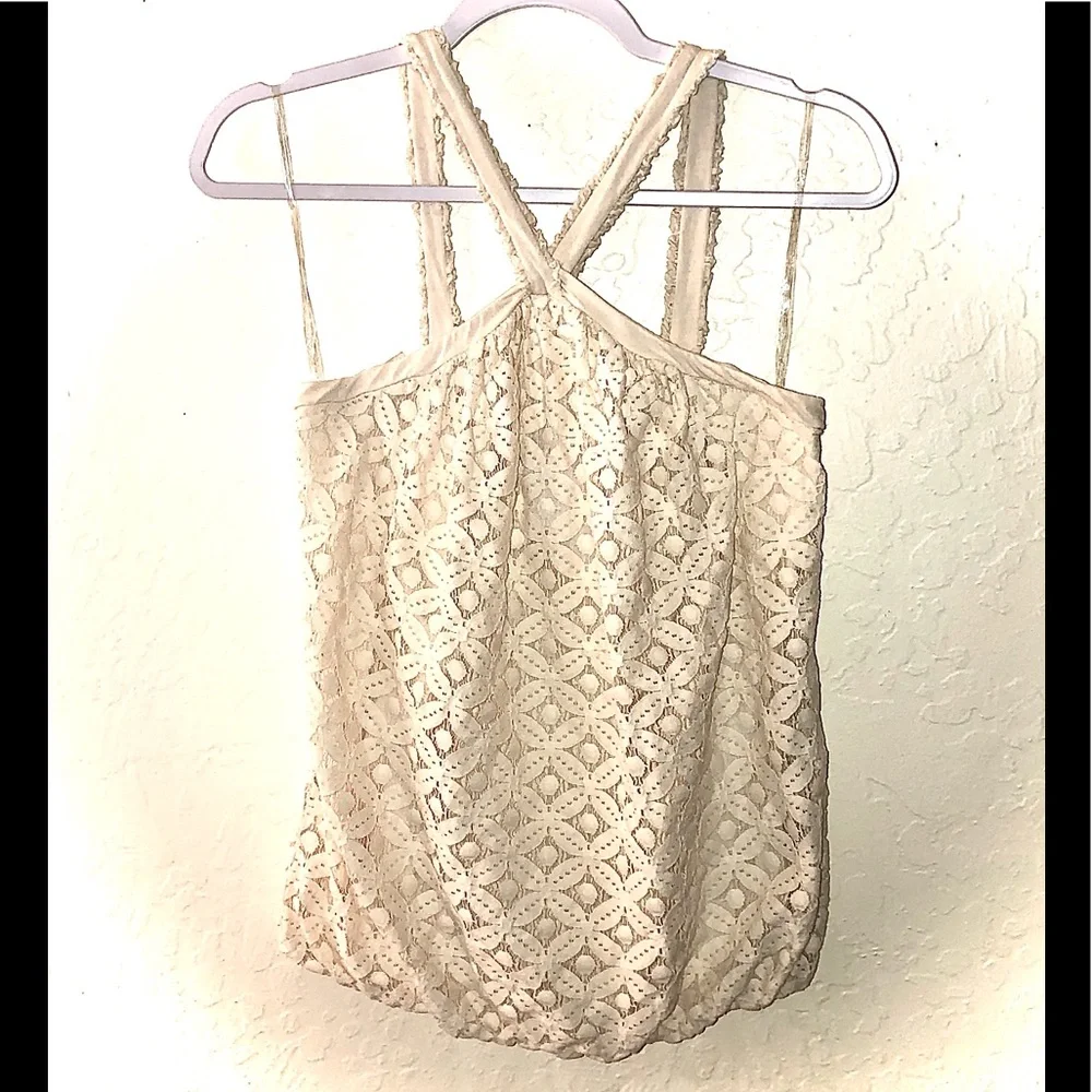 Anthro Ella Moss Cream Eyelet Floral Lace top